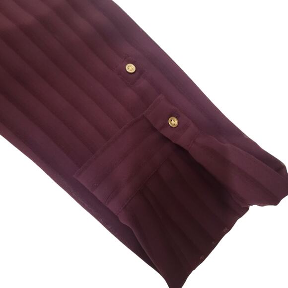 Metaphor Burgundy red semi sheer button down vertical stripe top large - Picture 5 of 10
